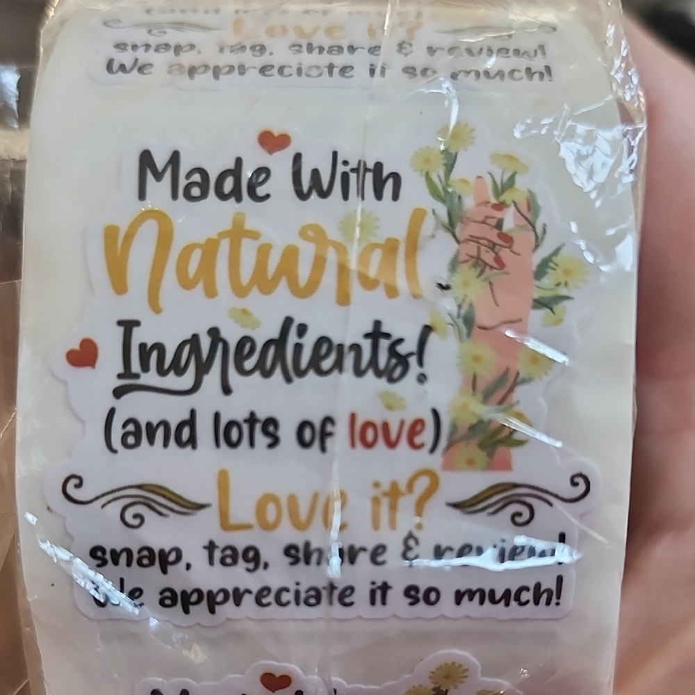 NIP Roll Of 500 Small Self Adhesive "Made With Natural Ingredients!" Stickers